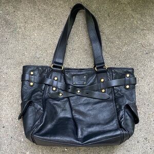 Vintage Fossil Large Tote Shoulder Bag Gorgeous Black Leather Gold Hardware EUC